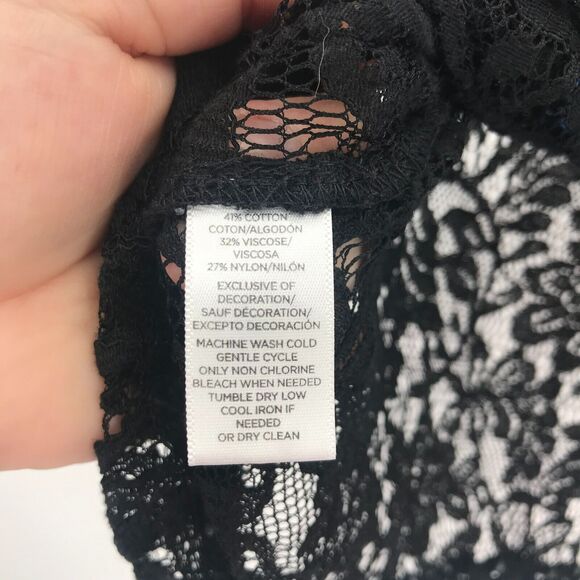 LOFT Top Womens Small Black Lace Embroidered Mock Neck Sleeveless Semi Sheer - Picture 8 of 11
